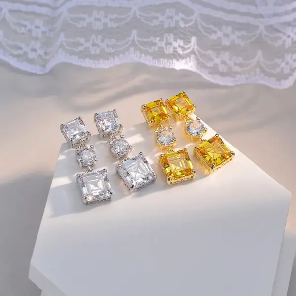 Wholesale 1 Pair Basic Simple Style Square Inlay Copper Zircon Drop Earrings