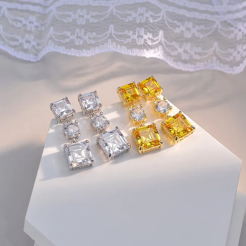 Wholesale 1 Pair Basic Simple Style Square Inlay Copper Zircon Drop Earrings