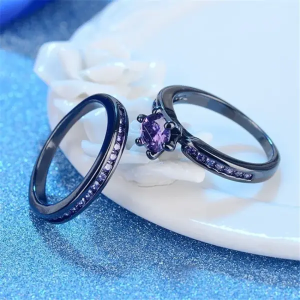 Wholesale Fashionable Couple Ring Set Round Diamond Six Claw Alloy Geometric Pattern Neutral Style For Men And Women