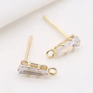Wholesale Handmade Geometric Stud Earrings In Copper With 14K Real Gold Plating And Zircon Inlay, Featuring 925 Sterling Silver Ear Pins