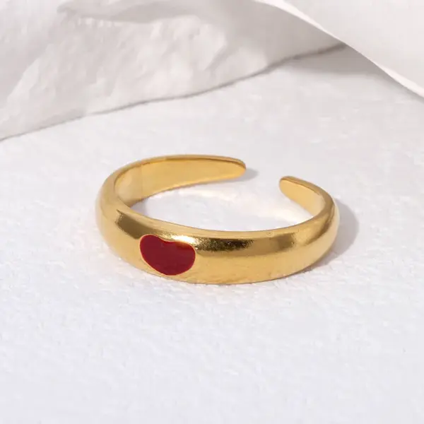 Wholesale PVD Coated Real Gold Plated 18K Gold Heart Shape 304 Stainless Steel Princess Cute Romantic Waterproof Non Tarnish Open Rings