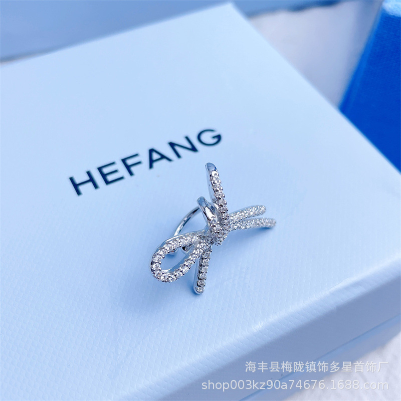 Wholesale New HEFANG He Square Sterling Silver Ribbon Bow Ear Buckle Light Luxury Women's Valentine's Day Gift Factory One Piece