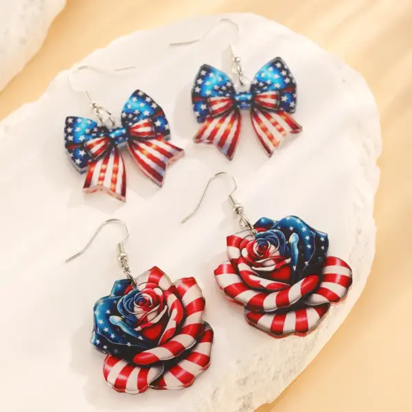 oly-bc35425e2bc4b8aeb025d7054a184989 Wholesale 1 Pair Vintage Style Classic Style American Flag Flower Bow Knot Acrylic Drop Earrings
