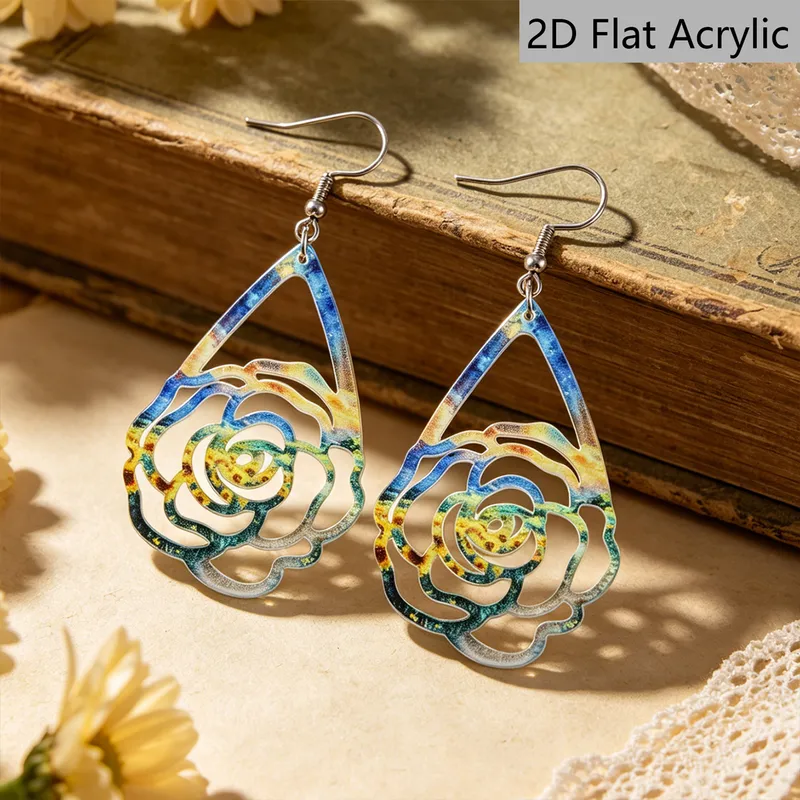 Wholesale Retro Multicolor Water Droplets Drop Earrings With Acrylic Print, Featuring 304 Stainless Steel Ear Pins For Women