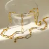 oly-bc6d0b2af2299b914b1ca80635fae21e Wholesale 18K Gold Plated 304 Stainless Steel Vacuum Electroplated Geometric Mixed Color Metal Contrast Cable Chain Cross Chain O Chain Jewelry Set For Women Independence Day