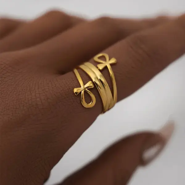 Wholesale PVD Coated Real Gold Plated 18K Gold Cross 304 Stainless Steel Retro Simple Style Waterproof Non Tarnish Open Rings
