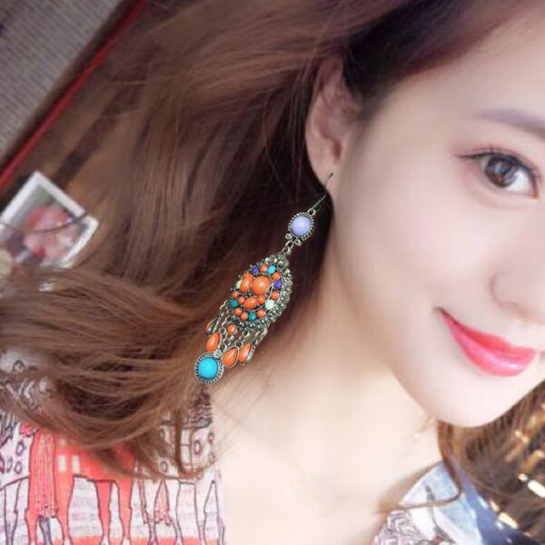 oly-bc710968678d6fe2ab3d618b9a71a373 Wholesale jewelry retro Bohemian earrings women's colorful water drop tassel earrings long court style niche