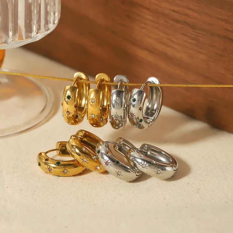 Wholesale PVD Coated Real Gold Plated Hexagram 304 Stainless Steel Vintage Style Waterproof Non Tarnish Hoop Earrings