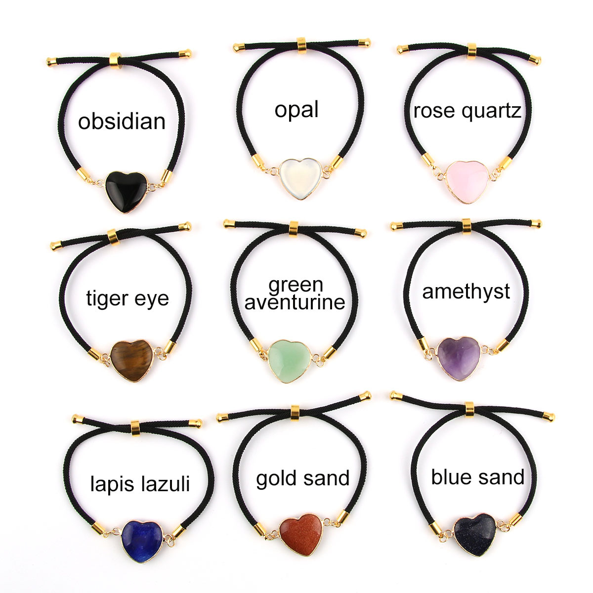 Wholesale Natural Stone Amethyst Heart-shaped Edge Bracelet for Men and Women Couple Adjustable Love Bracelet
