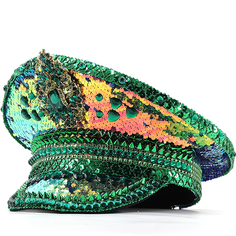 Wholesale Green sequined Festival performance European and American rhinestone all-match diamond-embedded Crown navy hat party Carnival birthday weddi