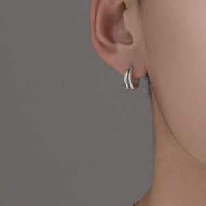 Wholesale Silver Earrings Men's Double-Layer Trendy Niche Stylish Men's Simple Earrings European and American Earrings 2025 New Accessories Jewelry