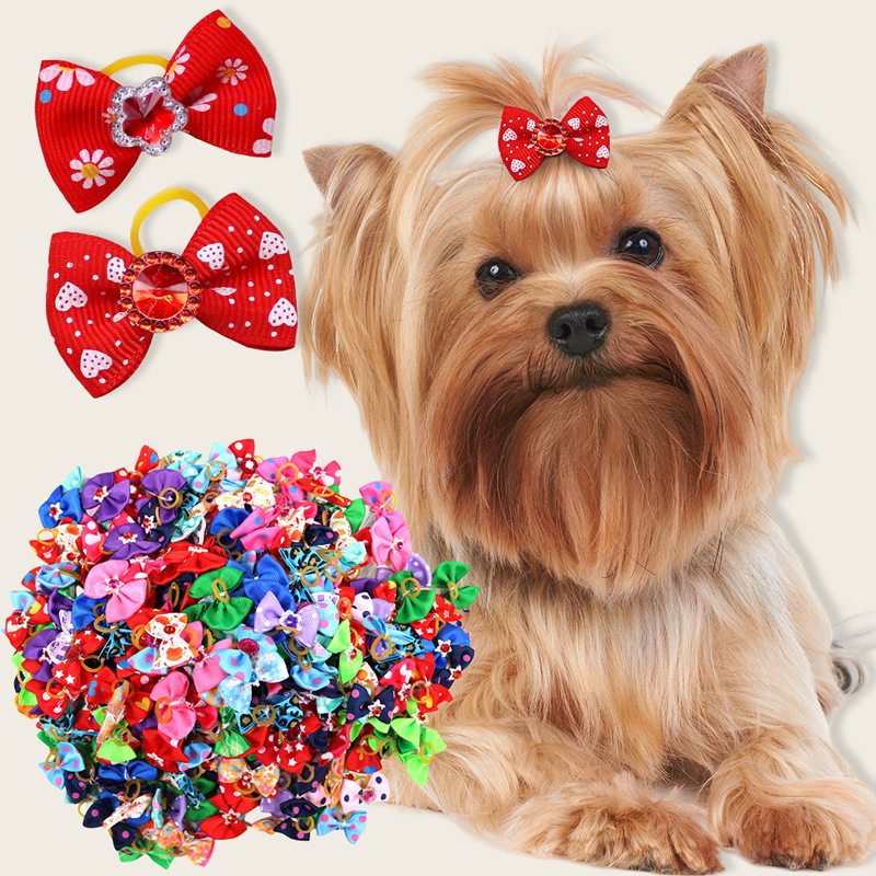 Wholesale Pet supplies pet bow rubber band hair ring dog hair flower hair rope headdress dog cat accessories in stock