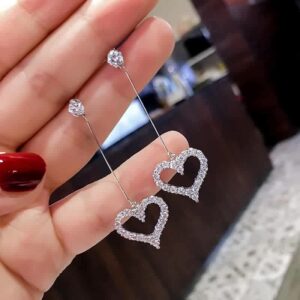 Wholesale Candy Love Earrings Peach Heart Long Tassel Cute Heart-shaped Super Fairy Full Diamond Love Earrings Three Love Earrings