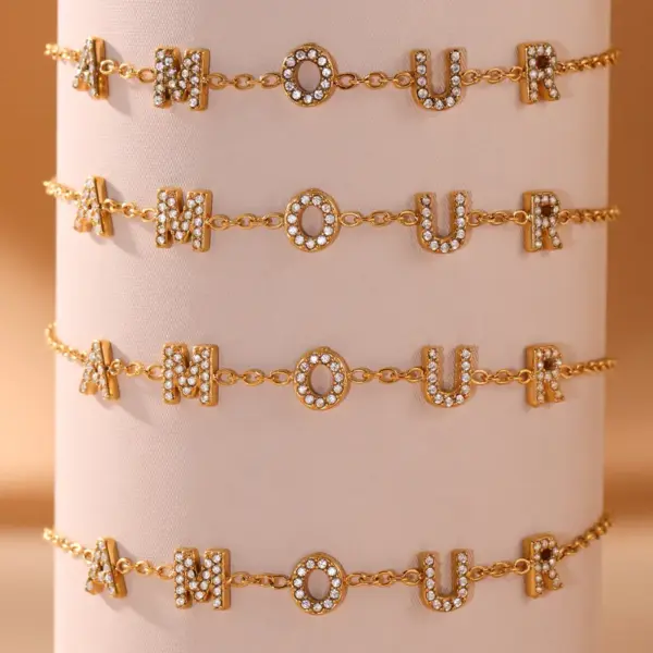 Wholesale PVD Coated Real Gold Plated 18K Gold Geometry 304 Stainless Steel Imitation Diamond Elegant Luxurious Shiny Waterproof Non Tarnish Bracelets Necklace Jewelry Set