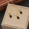 Wholesale PVD Coated 18K Gold Real Gold Plated Geometric Color Block Stainless Steel Shell Simple Style Waterproof Non Tarnish Jewelry Set