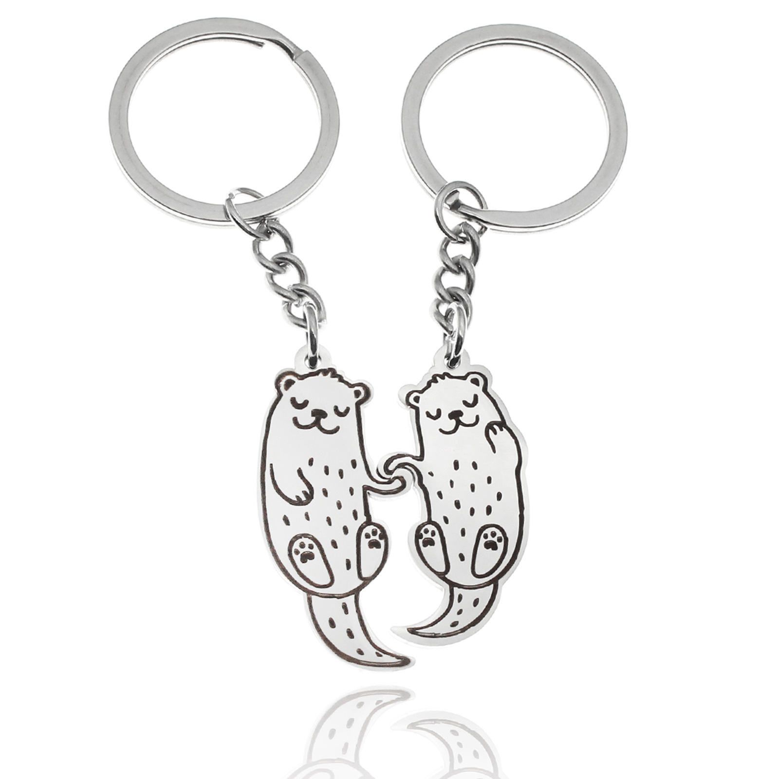 Wholesale European and American Foreign trade handle otter pair best friend couple girlfriends metal key ring pendant key chain