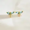 Wholesale Dragonfly Stud Earrings For Women With Claw Setting, 304 Stainless Steel, PVD Coated And 18K Real Gold Plated, Featuring Zircon Inlay