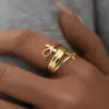 Wholesale PVD Coated Real Gold Plated 18K Gold Cross 304 Stainless Steel Retro Simple Style Waterproof Non Tarnish Open Rings