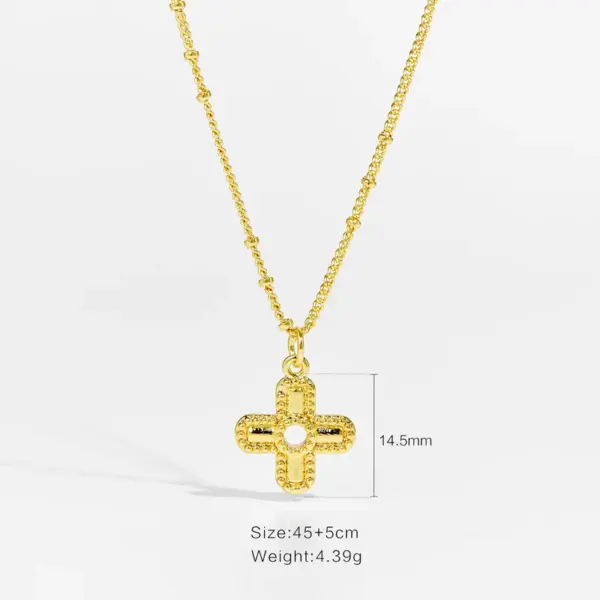 Wholesale Light Luxury Style 18K Gold Plated Zircon Texture Cross Pendant Necklace Retro Versatile Daily Classic Collarbone Chain