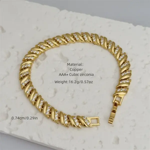 Wholesale Jewelry Retro Classic Style Geometric Heart Shape Copper Zircon 18K Gold Plated Inlay Bracelets