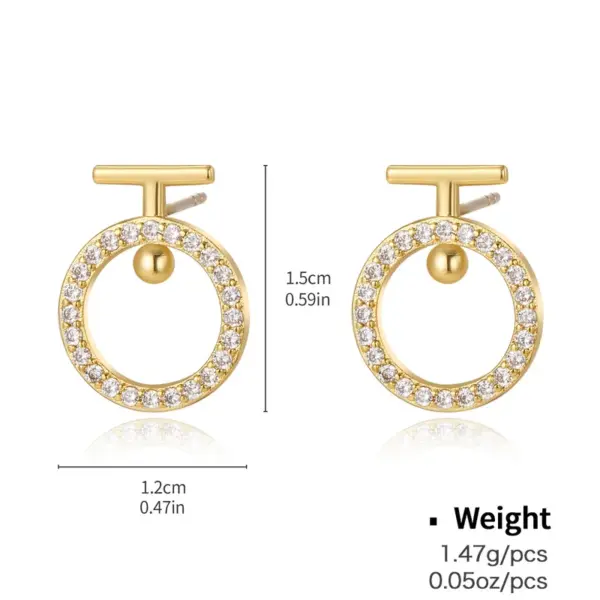 Wholesale Kengez Silver Needle Earrings Plated With Genuine Gold Copper Embedded Zircon Geometric Shape Versatile Luxury Fashion Jewelry