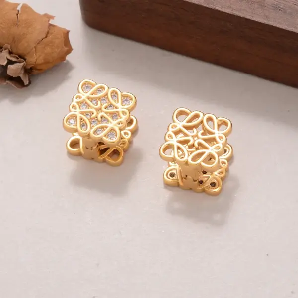 Wholesale Hypoallergenic Letter Stud Earrings For Women In Copper With KC Golden UV Plating And Zircon Inlay