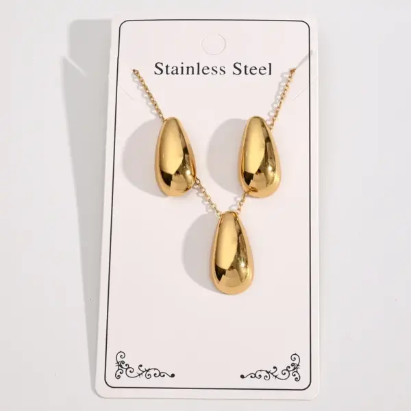Wholesale Irregular 304 Stainless Steel Water Plated Gold Rhombus Spiral Waterdrop Necklace Earring Set Elegant Casual Jewelry Accessories For Women