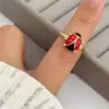 Wholesale Jewelry Casual Cute Romantic Ladybugs Copper Zircon 18K Gold Plated Open Rings