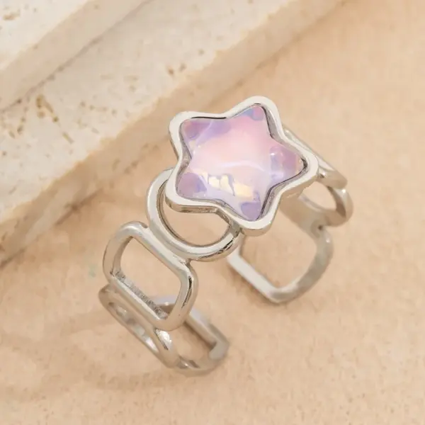 Wholesale Colorful Star Stainless Steel Open Ring Fashionable Freshened Up Diamond Embedded Non-Fading Hand Jewelry For Women