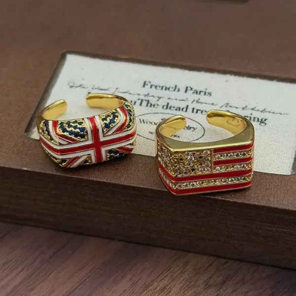 oly-bd42e389e0d9dd8ca1dc5e1f7145761e Wholesale Vintage Checkered Enamel Zircon British Flag Open Ring Stackable Ring Women's Street Fashion Jewelry