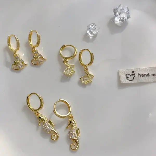 Wholesale Brass Zircon Moon Heart Shape Butterfly Drop Earrings