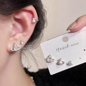 A2609 silver-micropaved zircon planet stud earrings
