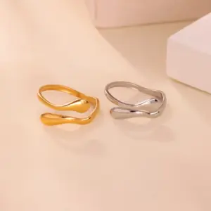 Wholesale 18K Gold Plated Stainless Steel Wave Ring Women's Open Ring Vacuum Electroplating Unisex Casual Four Seasons Wear