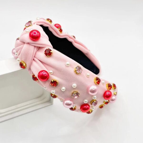 Wholesale  Diamond-encrusted Valentine's Day Hair Hoop Women's Fashionable Elegant Wide-brimmed Knot Pearl Headband  All-match Hair Accessories