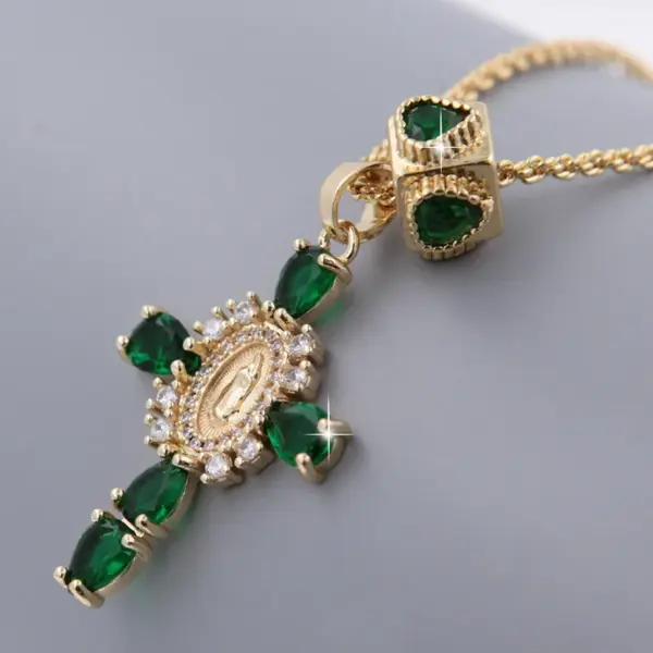 Wholesale 1 Pcs Green Series Cross Creative Pendant Copper Plating 18K Gold Inlaid Cubic Zirconia Necklace With Piercing Love Heart Dot Accessories Removable Wear Simple Fashion For Men Women Daily Wear