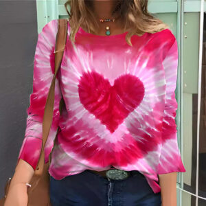 Wholesale 2024 Cross-border Amazon Explosions European and American Valentine's Day Women's Top Autumn and Winter Casual Printed Round Neck Long Sleeve T-Shirt