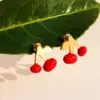Wholesale Exquisite Fashion Design Red Cherry Earrings Handmade Glaze Red New Year Earrings For Women Christmas Festive Girl Earrings 1080