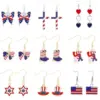 Wholesale USA Independence Day Butterfly Lip Heart Shaped Earrings Red White Blue Dangle Jewelry Fashion Unisex Zinc Alloy Painted Craft
