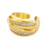 Wholesale Geometric Open Rings For Women, Waterproof Non Tarnish 304 Stainless Steel With Golden PVD Coating And Zircon Inlay
