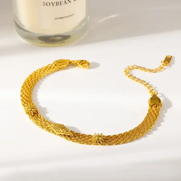 oly-bdc468b646b4b2ff9c05e4d04e5ce352 Wholesale Independence Day Sun Jewelry Set For Women, 18K Gold Plated 304 Stainless Steel With 0.03µm Coating And Mesh Chain
