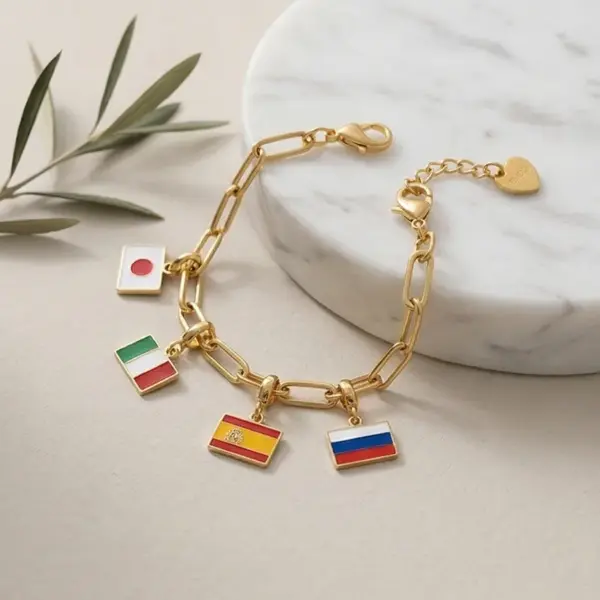 oly-bdd19e6d7d78f0659397541317624199 Wholesale National Flag Italian Charms 304 Stainless Steel Pendant With 18K Real Gold PVD Coated Plating 0.03µm Thickness, 1 Piece