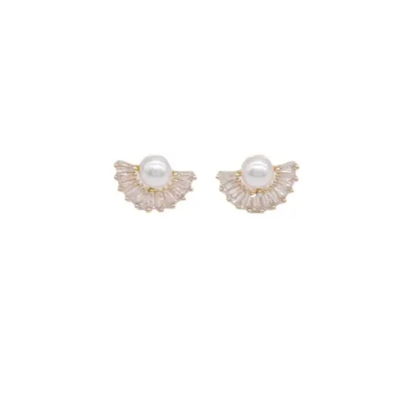Wholesale Sector Stud Earrings For Women With 925 Sterling Silver Posts, Copper Base, 14K Real Gold Plated And Zircon Inlay