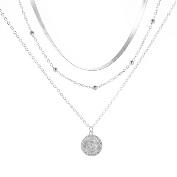 oly-bdfab1ea545f43ad8ab807980fe514b8 Wholesale Style Simple Multi-layer Lotus Pendant Necklace Women's Fashion Personalized Gold Bead Round Blade Chain Necklace Chain