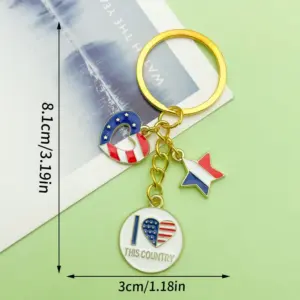 【 Gold Blue American Independence Day Patriotic Flag Star Heart Keychain 】-6.7g-ER1672
