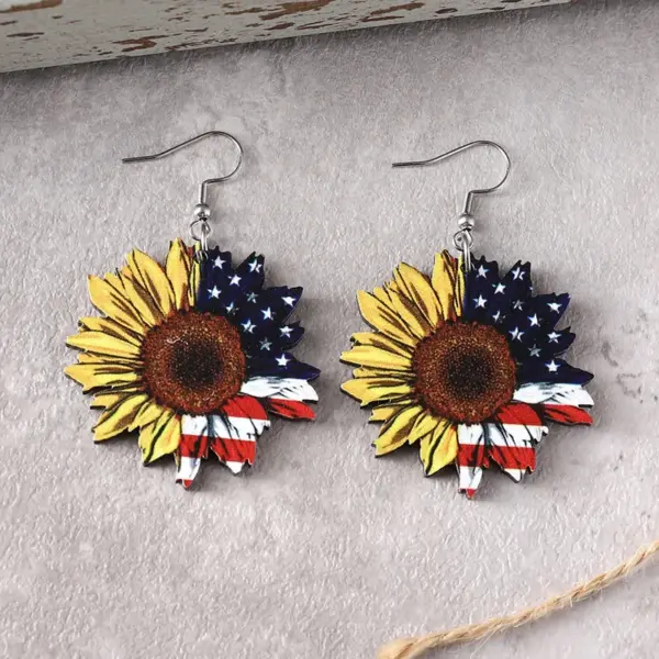 Wholesale Retro Multicolor Flowers Print Wooden Drop Earrings For Women