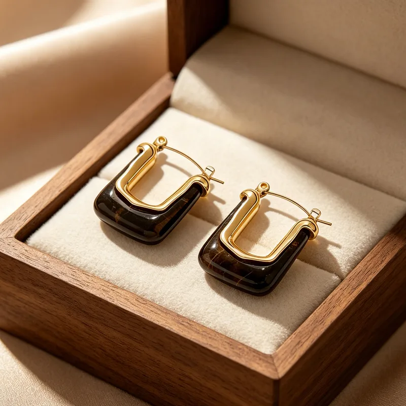Wholesale Geometric Stud Earrings For Women, Waterproof Non Tarnish 304 Stainless Steel With 18K Real Gold Plated PVD Coating And Resin Inlay