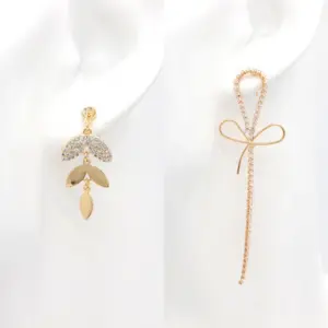Wholesale Leaf Stud Earrings For Women With Copper And Zircon Inlay, Featuring 925 Sterling Silver Posts