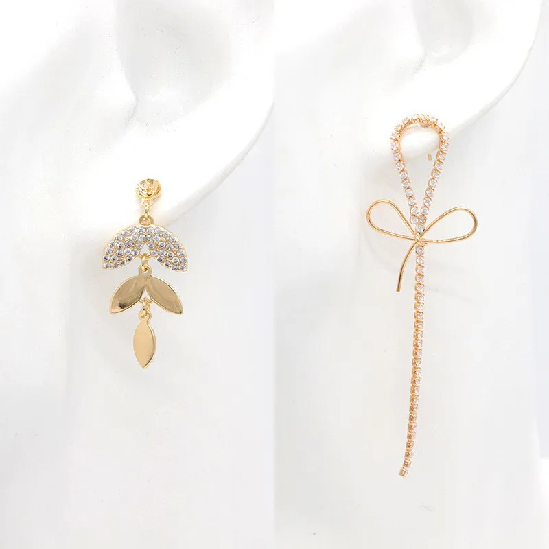 Wholesale Leaf Stud Earrings For Women With Copper And Zircon Inlay, Featuring 925 Sterling Silver Posts