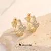 Wholesale Heart Shape Earrings For Women With 925 Sterling Silver Posts, Copper Base, And 14K Real Gold Plated Finish Featuring Zircon Inlay