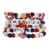 Wholesale 75th National Day Bracelet American Flag Beaded Bracelet Patriotic Veterans Day Geometric Adjustable Buckle Unisex
